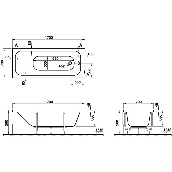 Ванна акриловая VITRA Optimum Neo 64530001000 170х70см пристенная