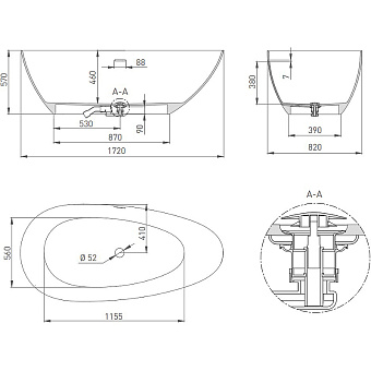 Ванна каменная SALINI PAOLA 101612SM S-Stone матовая 172х82см отдельностоящая