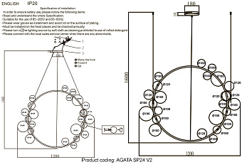 Люстра подвесная CRYSTAL LUX AGATA AGATA SP24 V2 GOLD/TRANSPARENTE 120Вт 24 лампочек G9