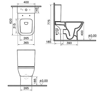 Унитаз напольный VITRA Integra Square 9833B003-7205 безободковый с микролифтом