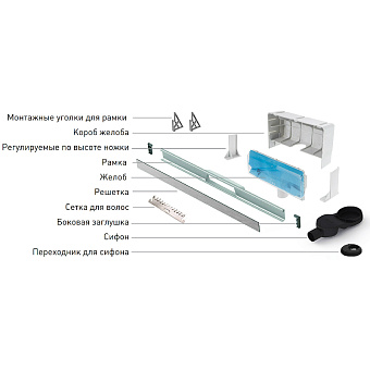 Щелевой душевой трап BERGES WALL 091056 600 60,5х12,1см вертикальный сток