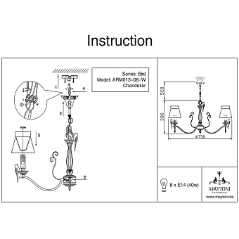 Люстра подвесная Maytoni Bird ARM013-08-W 320Вт 8 лампочек E14