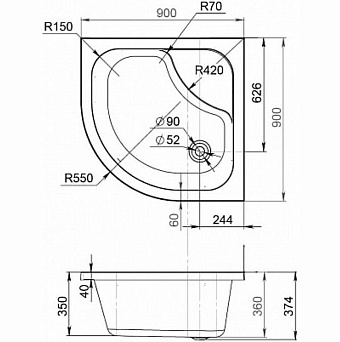 Душевой поддон AM-PM Gem Deep W90T-401A090W 90х90см