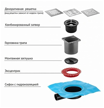 Душевой трап BERGES 090371 100х100 21х19см горизонтальный сток
