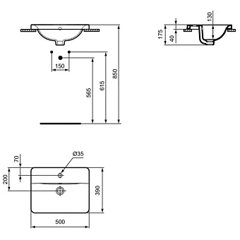 Раковина встраиваемая сверху IDEAL STANDARD CONNECT E504301 50х39см