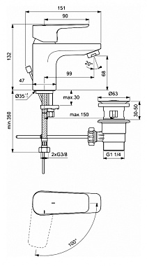 Смеситель для раковины IDEAL STANDARD CERAPLAN III SLIM BC578AA хром