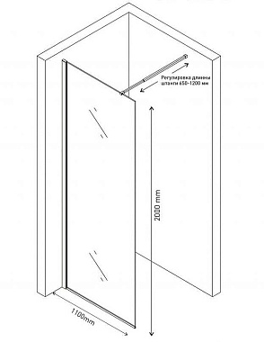 Перегородка для душа BERGES SKY 64004 200х110см стекло прозрачное
