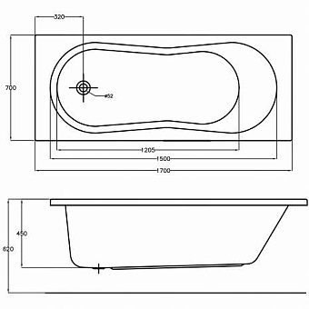 Ванна акриловая CERSANIT NIKE 63347 170х70см встраиваемая