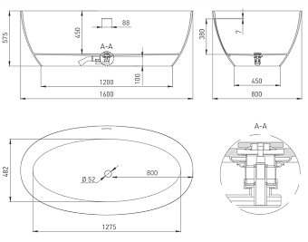 Ванна каменная SALINI ALDA 101923MRF S-Stone матовая 160х80см отдельностоящая