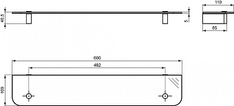 Полка в ванную прямоугольная IDEAL STANDARD CONNECT N1394AA 1-ярусная 11х60см хром