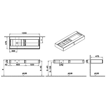 Тумба под раковину подвесная VITRA Origin 65679 47,5х120х13,5см