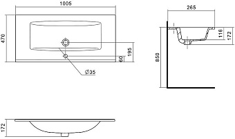 Раковина встраиваемая сверху Акватон Элина 1WH501627 100,5х47см