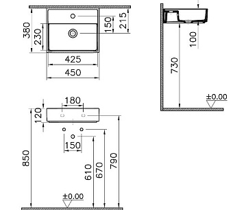 Раковина на столешницу VITRA ArchiPlan 7400B003-0001 45х12см