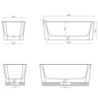 Ванна каменная ArtCeram Square ACW004 43 180х80см отдельностоящая