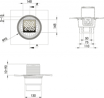 Душевой трап BERGES 91465 19х19см вертикальный сток