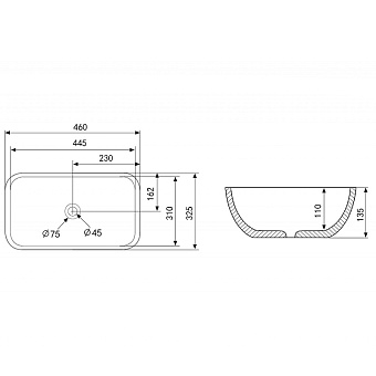 Раковина накладная Abber RECHTECK AC2200MBG 46х32,5см