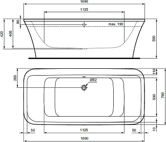 Ванна акриловая IDEAL STANDARD CONNECT AIR E113801 169х51см отдельностоящая