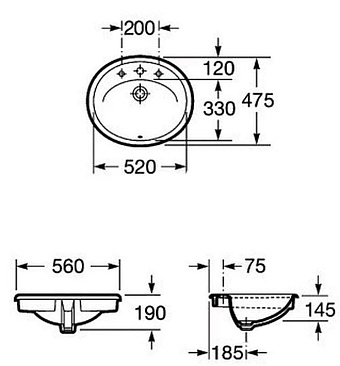 Раковина встраиваемая сверху ROCA Adora 7.3272.0.300.0 56х47см