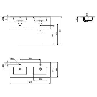 Раковина встраиваемая сверху IDEAL STANDARD TEMPO E053401 121,5х45см