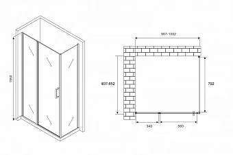 Угловое ограждение Abber Sonnenstrand AG04100BS-S85B 195х85см стекло прозрачное
