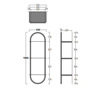 Полка в ванную овальная SIMAS Wave WASS05 nero matt 3-ярусная 20х33см чёрный матовый