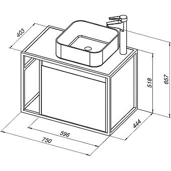 Тумба под раковину подвесная AQUANET Nova Lite Loft 261649 44х75х51,8см