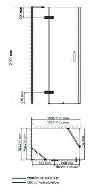 Угловое ограждение WASSERKRAFT Aller 10H06LBLACK 200х120см стекло прозрачное