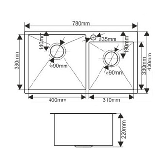 Мойка кухонная MELANA ProfLine S7843HG 78х43см золото