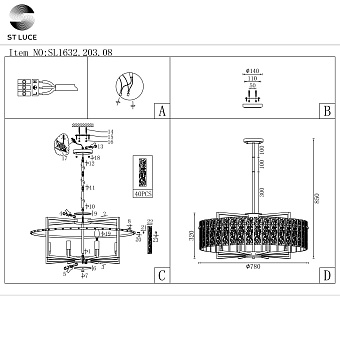 Люстра подвесная ST Luce MIRA SL1632.203.08 480Вт 8 лампочек E14