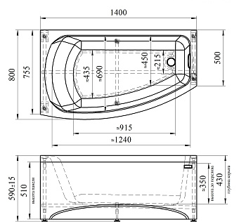 Ванна акриловая RADOMIR Vannesa Мэри 2-01-0-1-1-251 140х80см угловая