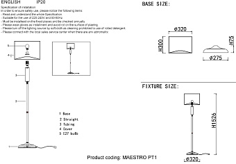 Торшер CRYSTAL LUX MAESTRO MAESTRO PT1 GOLD 60Вт E27