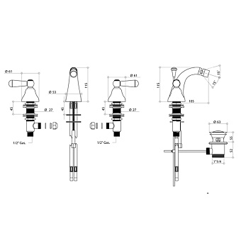 Смеситель для биде Bongio Mille Nuits 22503OR00 золото