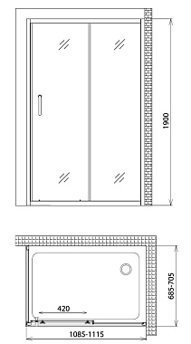 Угловое ограждение Gemy Victoria S30191D-A70 190х70см стекло прозрачное