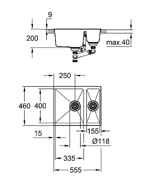 Мойка кухонная GROHE K500 31648AT0 55,5х46см серый гранит