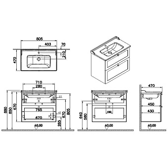 Тумба с раковиной VITRA Root Classic 68869 47х80,5х67см