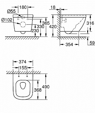 Унитаз подвесной GROHE Euro Ceramic 39206000 без сиденья