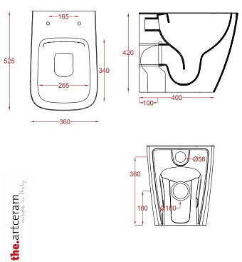 Унитаз приставной ArtCeram A16 RIMLESS ASV004 60 00 безободковый