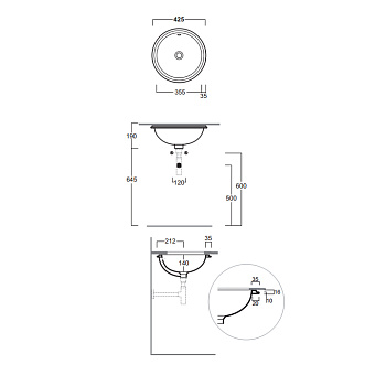 Раковина встраиваемая снизу SIMAS Top E Lavabi D'Arredo S54 bi 42,5х42,5см