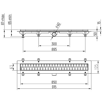 Душевой лоток Paini CH850M 93х85см горизонтальный сток с решёткой и опорами