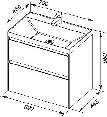 Тумба под раковину напольная AQUANET Гласс 206700 45х69х61см