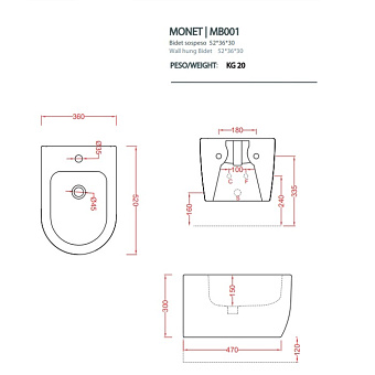 Биде подвесное ArtCeram Monet MNB001 63 00