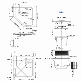Душевой поддон WASSERKRAFT Isen 26T11 90х90см
