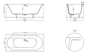 Ванна каменная SALINI ORNELLA 103411GRF 180х80см встраиваемая
