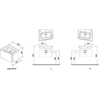 Тумба под раковину подвесная RAVAK 10° X000000747 53,5х65х45см