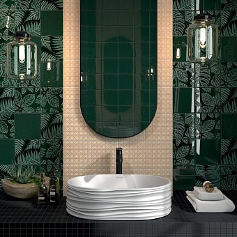 Декор KERAMA MARAZZI Сантана SFD001 структура зелёный темный глянцевый 15х15см 0,023кв.м.