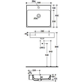 Раковина накладная Kerasan Cento 353001*1 50х45см