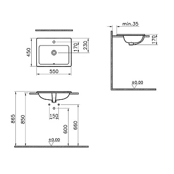 Раковина на столешницу VITRA S20 5465B003-0001 55х17см