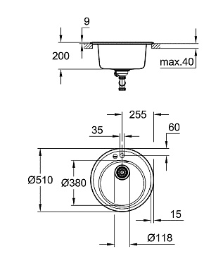 Мойка кухонная GROHE K200 31656AT0 51х51см серый гранит