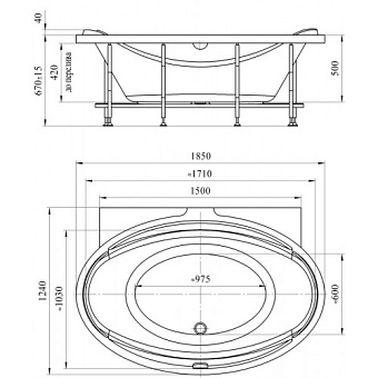 Ванна акриловая RADOMIR Лагуна 1-01-0-0-1-026 185х124см пристенная