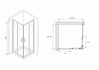 Угловое ограждение Abber Schwarzer Diamant AG020905 190х90см стекло прозрачное
